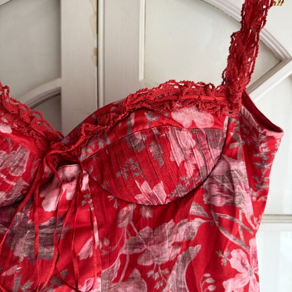 NWT ASOS Off The Shoulder Satin Corset Chiffon Ruched Midi Dress in Red - Picture 7 of 10